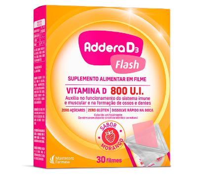 Embalagem do produto Addera D3, flash sabor morango de 800 U.I.